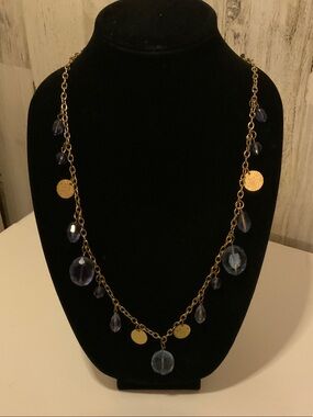 Gold Chain Necklace with Blue Glass Drops - Women's Jewelry